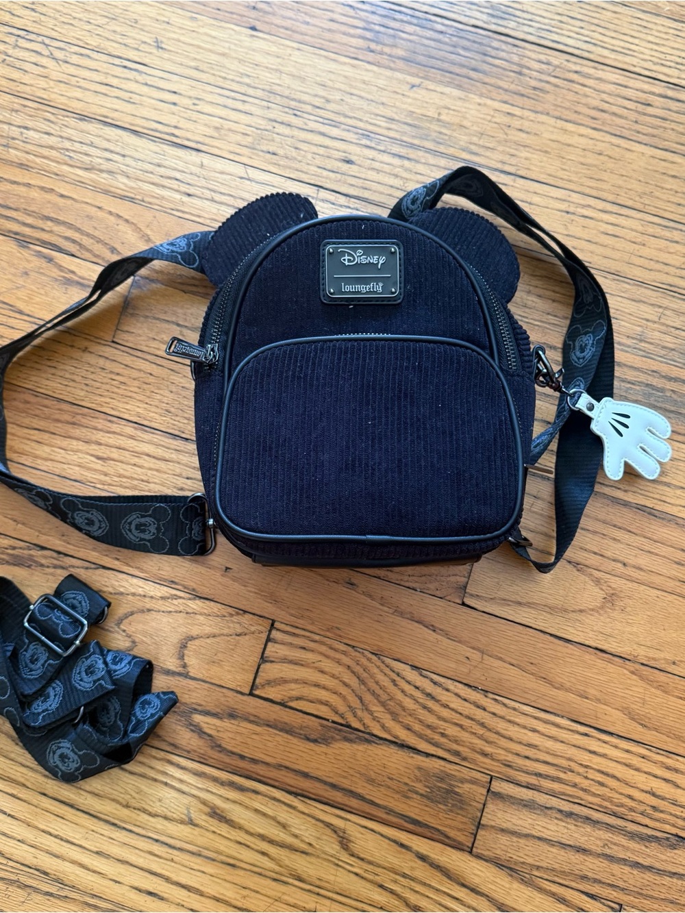 Loungefly Black Corduroy Mickey Ear Mini Crossbody Backpack